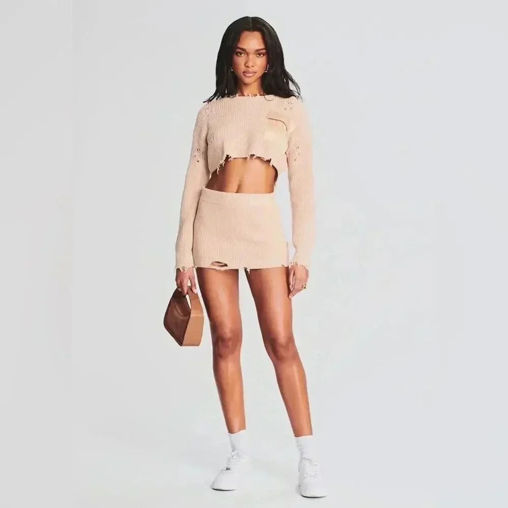 SER.O.YA Retrofête Alora Ribbed Knit Mini Skirt Cappuccino XS NWT